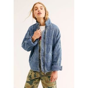 Free People Quilted Denim Oversized Dolman Jacket